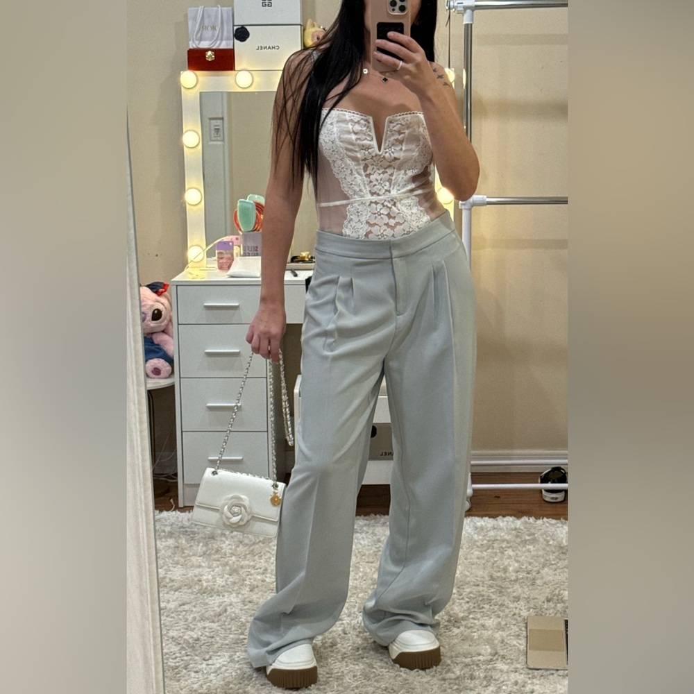 Carole Wren Wide Leg Trousers – Light Gray / Blue-Grey